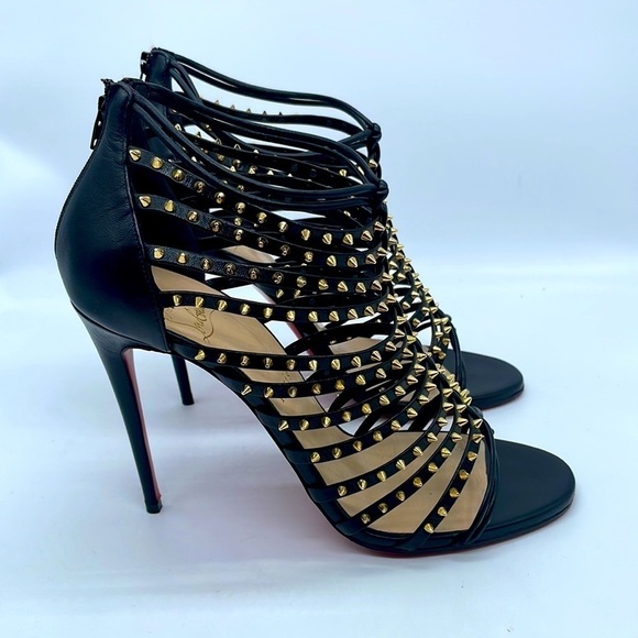 Christian Louboutin Black gold studded gladiator Milla Clou ankle heels EU 38.5 - Picture 10 of 10